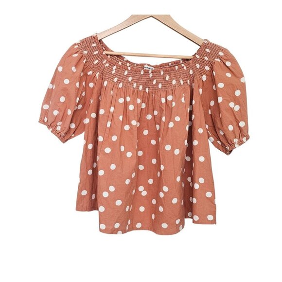 Women's - Roller Rabbit Denida Polka Dot Puff Sleeve Blouse, Size Small - Picture 2 of 8